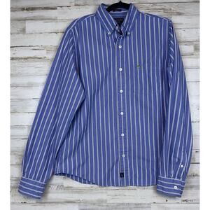 Vtg Abercrombie & Fitch Mens XL Button Down Shirt Blue White Stripe Long Sleeve